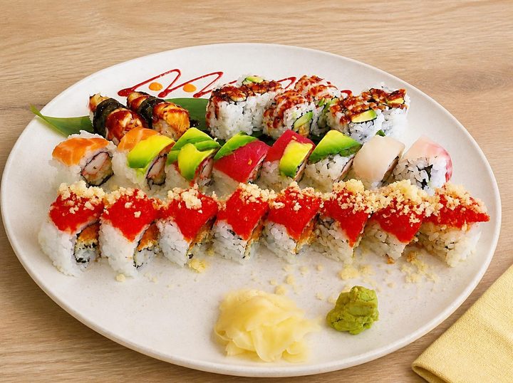 A platter of chef's special rolls at Sushi King Hampton